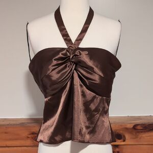 JS Boutique Brown Sleeveless Bustier Tie Front Blouse